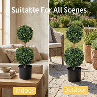 Arbre artificiel en buis double boule PE H60cm, assemblage flexible, résistant aux intempéries, anti-UV, écologique, topiaire en pot pour extérieur