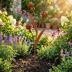 Les piquets d'ornements <span class=keywords><strong>de</strong></span> décor <span class=keywords><strong>de</strong></span> <span class=keywords><strong>jardin</strong></span> <span class=keywords><strong>de</strong></span> fleurs artificielles <span class=keywords><strong>en</strong></span> <span class=keywords><strong>métal</strong></span> <span class=keywords><strong>rouillé</strong></span> améliorent la beauté <span class=keywords><strong>de</strong></span> votre <span class=keywords><strong>jardin</strong></span> - Product Image 3