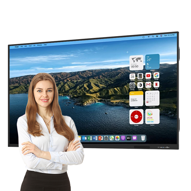 Smart Board School Teaching Interactive Whiteboard 75 Inches 40 Point IR Touch Screen Android/Win10/11 OS Wall Mountable LCD