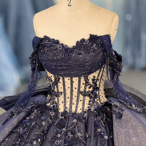 Robe de Quinceañera Jancember, modèle Dy5799, bleu marine, en dentelle mexicaine et perles, style princesse, pour 15 ans, Sweet 16, robe de bal - Product Image 2