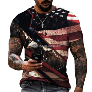 Camiseta AQTQ para <span class=keywords><strong>Hombre</strong></span> con Estampado 3D de Águila Calva y Bandera Americana Vintage - Camiseta Gráfica Patriótica de Cuello Redondo y Manga Corta Informal para Verano - Product Image 1