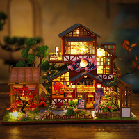 Kit de maison miniature DIY en gros, kit de coin lecture, maison de poupée miniature, maison de poupée de cour japonaise, kit d'artisanat à assembler