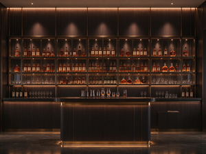Vitrina Rectangular de Whisky con Iluminación LED Moderna de Alta Gama, Acabado en Barniz Marrón Oscuro, para Tiendas Minoristas - Product Image 1