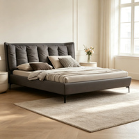 Lit king-size moderne de luxe minimaliste en cuir véritable rembourré avec rangement pour chambre principale, mobilier italien