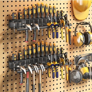 Wall Mounted Metal Tool Organizer 2 Tier Carbon Steel <b>Storage</b> Rack For Screwdrivers Hammers Pliers <b>Workshop</b> <b>Storage</b> - Product Image 2