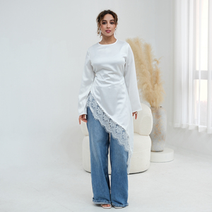 Abbigliamento Islamico 2026 Loriya Abaya Modesto Starlight Asimmetrico <span class=keywords><strong>in</strong></span> Pizzo e <span class=keywords><strong>Raso</strong></span>, Abiti da Donna di Dubai, Vestito Lungo Modesto con Top <span class=keywords><strong>in</strong></span> Pizzo - Product Image 5