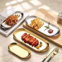 Plateau ovale en acier inoxydable poli miroir, plateau en métal pour la cuisine, le service alimentaire, la présentation de bijoux, la maison, l'hôtel, les fournitures de restaurant