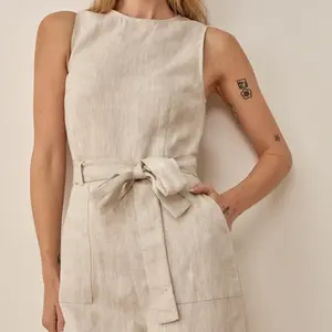 Mùa Hè Giản Dị Linen Không Tay Rompers Phụ Nữ Jumpsuit Phụ Nữ Mới Phụ Nữ Thời Trang Linen Jumpsuit