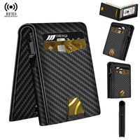 Dompet Pria Mewah, Kantong Uang, Penahan Kartu Kredit RFID, Penjepit Uang, Warna Hitam Karbon, Dompet Tipis Fashion Pria, Dompet Pop Up untuk Pria