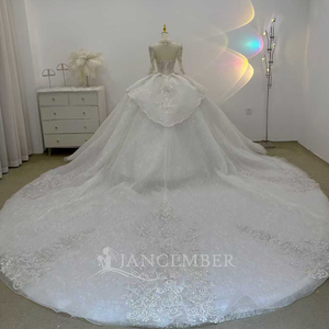 Robe de mariée princesse en cristal perlé, dos en dentelle, volants, pour église, grande taille, mère de la mariée LSJL106 - Product Image 5