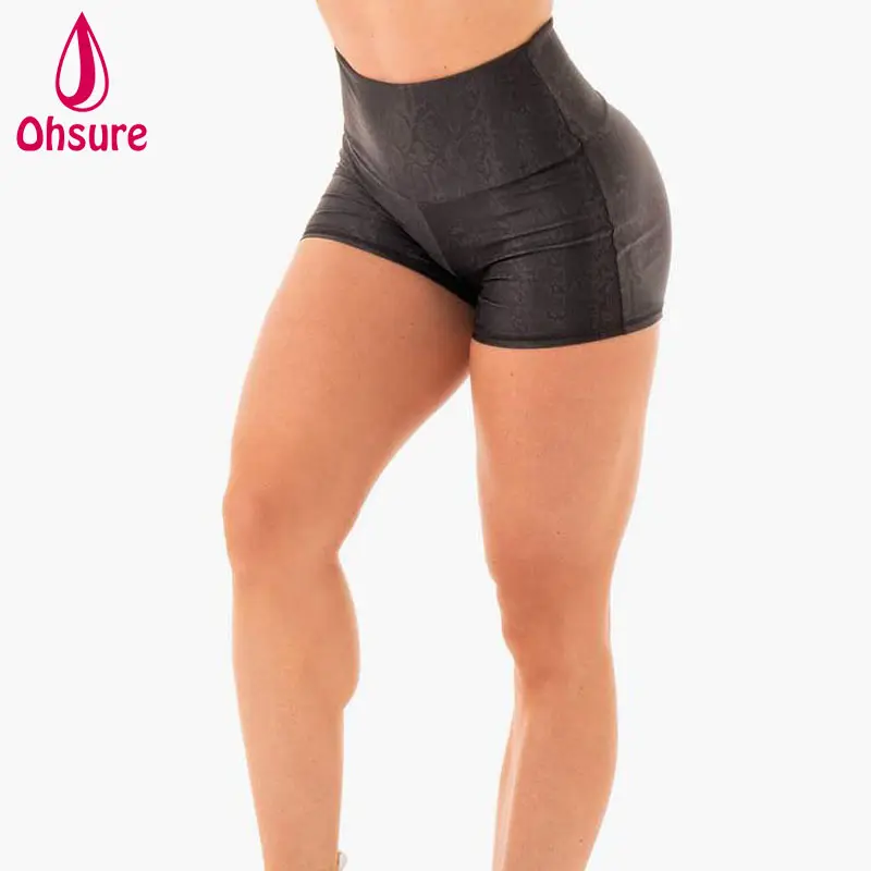 OEM Logo özel yüksek belli Fit ganimet kısa kesim ezme Bum şort kadın yaz seksi spor salonu pantolonu kısa rahat dokuma örgü