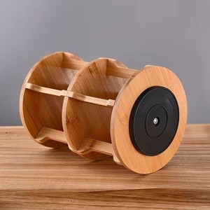 Bamboo <b>Spice</b> <b>Rack</b> With Glass Jars <b>Rotating</b> Shelf For Kitchen Storage M Size - Product Image 3