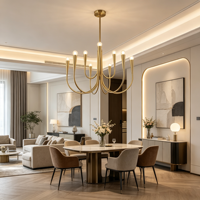Lustre moderne en or avec bras courbés, luminaire suspendu à 9 lumières pour salon, décoration de villa