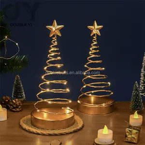 Nordic Style Spiral Emas Pohon Natal Desktop Ornamen/Kreatif Besi Tempa Dekorasi Natal Lampu Pohon Natal