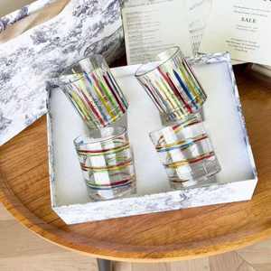 Ensemble de verres en verre, 4 pièces, design rayé coloré, verres à eau en cristal avec boîte cadeau pour la maison, le bar et les cadeaux, ensemble cadeau de luxe - Product Image 3