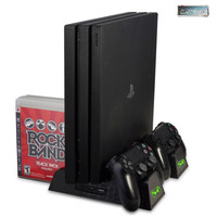 Station de charge verticale ABS pour manettes, support de rangement pour jeux PS4/Slim/Pro avec 3 ventilateurs de refroidissement et accessoires de charge