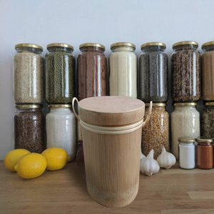 Professional Design Vintage Eco-Friendly Indian Bamboo Beige Spice Storage <b>Box</b> Lid Cylindrical <b>Stackable</b> Shaker - Product Image 1