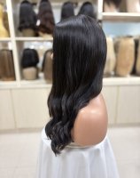 Perruques frontales en cheveux humains vierges chinois en gros, base en soie, bonnet transparent respirant, aspect naturel