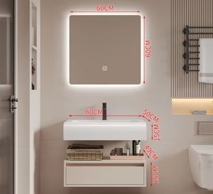 Laci kamar mandi, desain <span class=keywords><strong>Modern</strong></span> Rock Plate kabinet kamar mandi makeup tahan air meja dengan penyimpanan kapasitas besar LED cermin laci - Product Image 2