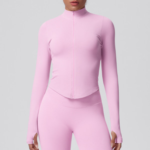 Custom Stand-up Collar Knitted Zipper Long Sleeves Yoga Jacket Women's Quick Dry Yoga <strong>Clothes</strong> Running Workout Sports Jacket - Product Image 2