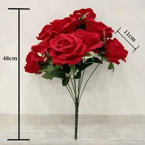 Ramo de flores de seda de 9 cabezas de alta calidad al por mayor, ramo de rosas artificiales, rosas artificiales, decoración de boda de tacto Real de seda - Product Image 3