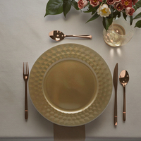 Assiette de Présentation Écologique Marron Doré en Plastique, Style Classique 13 Pouces pour Mariage, Restaurant, Hôtel, Décoration de Plats