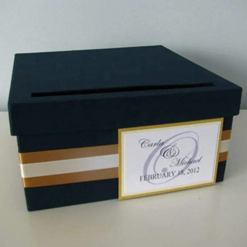 आधुनिक शादी के कार्ड बॉक्स ब्राइडल शावर सगाई की सालगिरह नौसेना नीले और सोने आधुनिक व्यक्तिगत टैग आप अनुकूलित कर सकते हैं छोटे