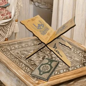 Supporto in Legno per Lettura del Corano, Arte Islamica, Marrone con Intarsi Intricati, Fatto a Mano per Casa - Product Image 3