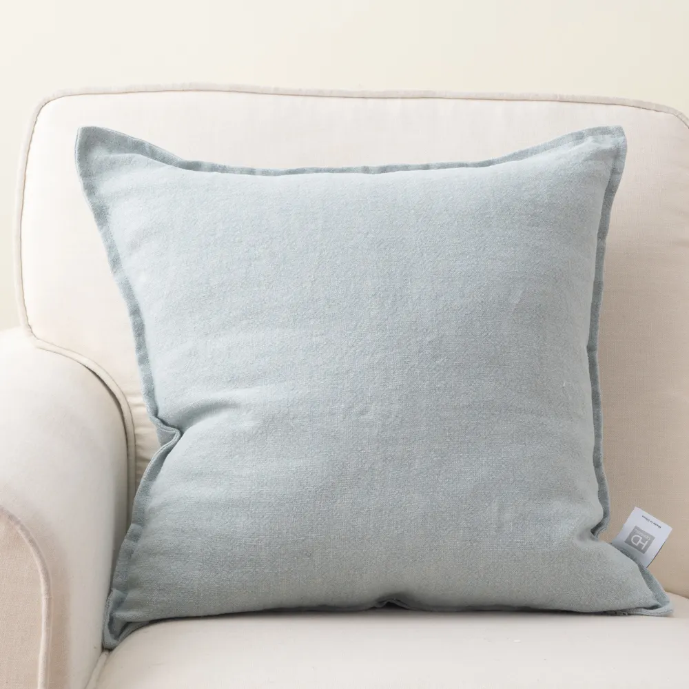 Classic Exquisite Plain Color Washed Linen Pillowcase Cushion Cover Feather Insert
