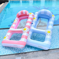 Nouvelle Arrivée : Matelas Flottant Gonflable en PVC pour Enfants, Motif Marguerites et Rayures, avec Filet et Coussin de Flottabilité