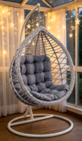 Fauteuil double en rotin moderne – Écologique, durable, pour extérieur, intérieur, jardin, balcon, lit à bascule nid d'oiseau