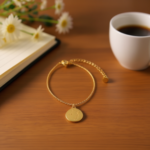 Bracelet en acier inoxydable avec pendentif pièce de monnaie dorée, chaîne ajustable, bijoux de mode pour femme - Product Image 3