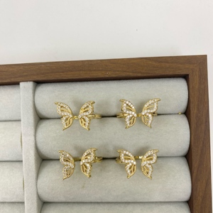Anillos de mariposa para mujer, chapados en oro, diseño de joyería de moda, anillos con circonita - Product Image 2