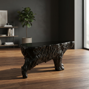 Mesa de Centro de Piedra Artificial, Mesa de Centro Escultural de Fibra de Vidrio, Mesa Auxiliar Negra Contemporánea para Sala de Estar - Product Image 2