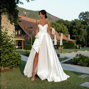 Vestido de Noiva Elegante e Moderno de Cetim em Cor Sólida com Camadas Antiestáticas e Decote V Profundo, Novo Vestido de Festa para Madrinha - Product Image 3