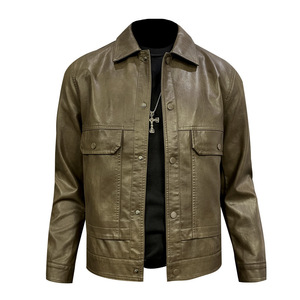 Explosions Automne Hommes Véritable Peau De Mouton Vintage Slim Fit Fermeture Éclair Col Debout Biker Veste Creux Figure Noir - Product Image 5