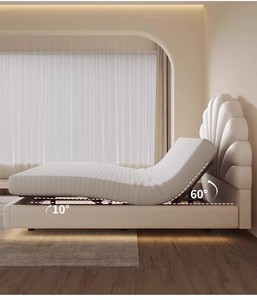 <span class=keywords><strong>Lit</strong></span> double en cuir à pétales motorisé et <span class=keywords><strong>suspendu</strong></span> électriquement - Design moderne, écologique, hauteur réglable pour le confort des couples - Product Image 5