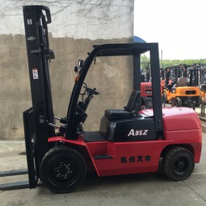 รถยกสำหรับคลังสินค้าแบบพกพา ฮั่งโจว 3.5 ตัน ยี่ห้อจีน เครื่องยนต์ดีเซล เสากระโดงสองท่อน ยางตัน/ยางลม - Product Image 2