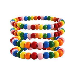 Colorful Women's Bohemian <b>Beaded</b> <b>Bracelet</b> Rainbow Wooden Elastic Jewelry Fashion Accessory Yiwu Origin SY0492 1 - Product Image 1