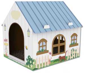 Стильный картонный домик-домик для кошек с гирляндами, уютный игровой домик для питомцев с плюшевым ковриком для кошек и мелких животных - Product Image 5