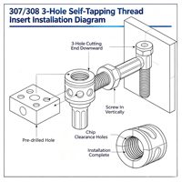 China Manufacturer Nitronic 60 Three Hole Self-Tapping Sleeve 307/308 Thread Insert ODM Custom for Heavy Industry