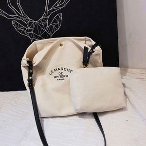 Bolsa de Hombro de Algodón para Mujer, Diseño Nuevo, Bolsa de Compras Informal, Bolsa de Mensajero de Lona con Asas de Cuero - Product Image 4