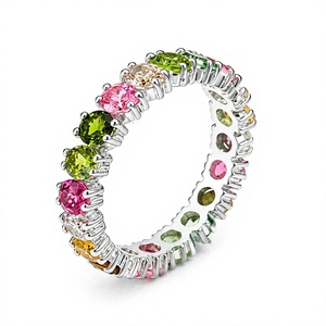 Bague multi-tourmalines serties en argent sterling 925 plaqué rhodium, bijoux de luxe - Product Image 1