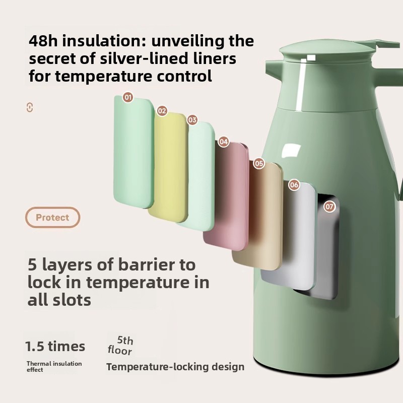 2L 1.3L 1L Vacuum Insulated Thermos Tea Kettle Silver-plated Glass 36 Hours Thermal Insulation Water Bottle view 2