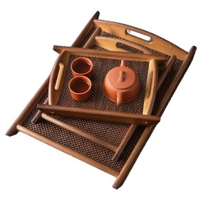Bamboo <b>Tea</b> <b>Tray</b> Walnut Color Double Handle Dry Brewing Table For Home Use - Product Image 5