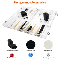 Backgammon en acrylique transparent personnalisé, de luxe, pour les voyages et les tournois, avec jetons, dés et gobelets
