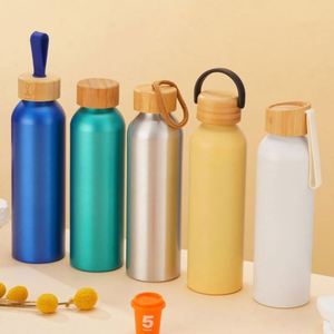 Nueva Llegada, Botellas de Agua Deportivas de Aluminio con Logotipo de Marca al por Mayor, con Tapa de Bambú y Asa, para Promociones, Precio de Fábrica - Product Image 3
