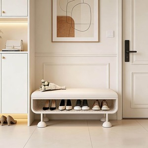 Banco de Metal Color Crema <span class=keywords><strong>para</strong></span> Entradas de Casa, Banco de Entrada de Lujo Ligero con Diseño que Ahorra Espacio <span class=keywords><strong>para</strong></span> Sentarse y Calzarse <span class=keywords><strong>Zapatos</strong></span> - Product Image 1