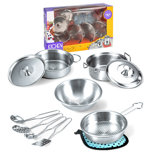 Giocattoli educativi pentole da cucina utensili in acciaio inox cucina Set da cucina giocattoli per finta gioco pentole <span class=keywords><strong>giocattolo</strong></span> - Product Image 1