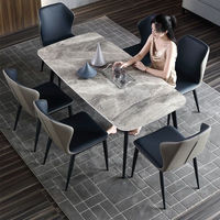 Ensemble de table à manger de luxe italienne avec 6 chaises, design moderne, forme carrée, durable, garantie 10 ans, plateau en acier inoxydable et pierre frittée